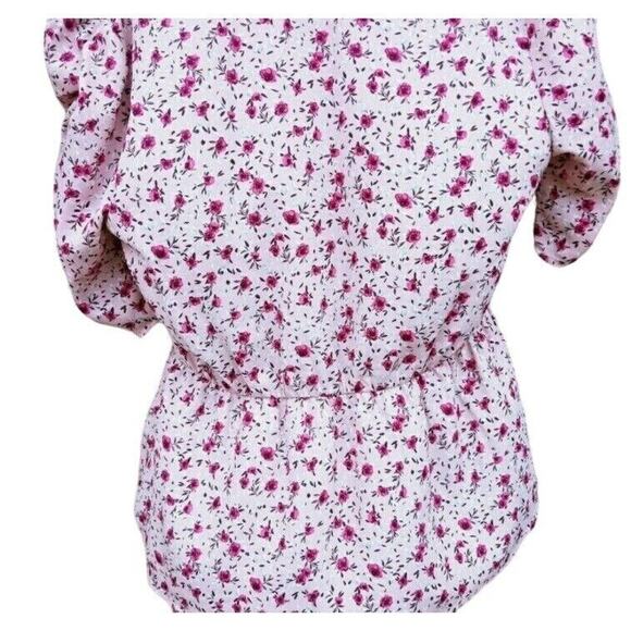 Pleione Cottage Core Top Womans S V Neck Pink Floral Flowy Summer Coquette - Picture 3 of 4